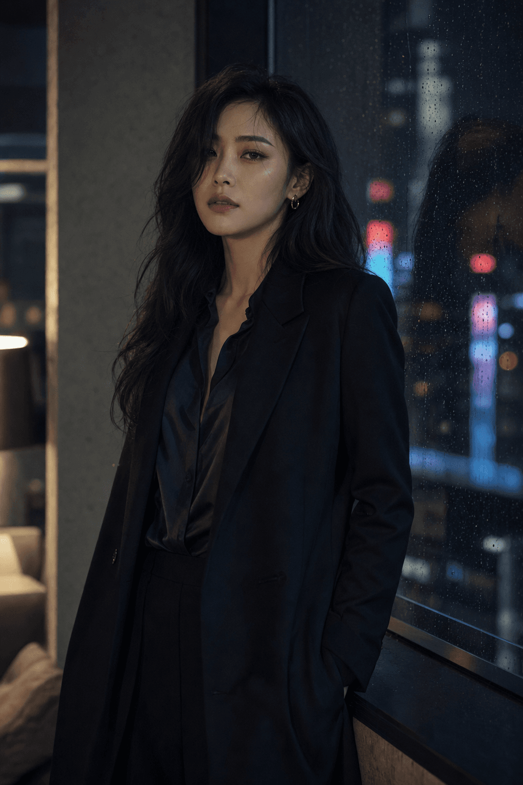 Rainy Window Black Coat Editorial